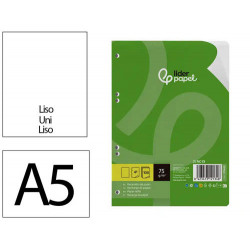 RECAMBIO LIDERPAPEL DIN A5 100 HOJAS 75 GR LISO SIN MARGEN 6 TALADROS