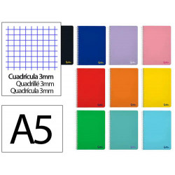 CUADERNO ESPIRAL LIDERPAPEL DIN A5 SMART TAPA BLANDA 80H 75GR CUADRO 3MM CON MARGEN COLORES SURTIDOS