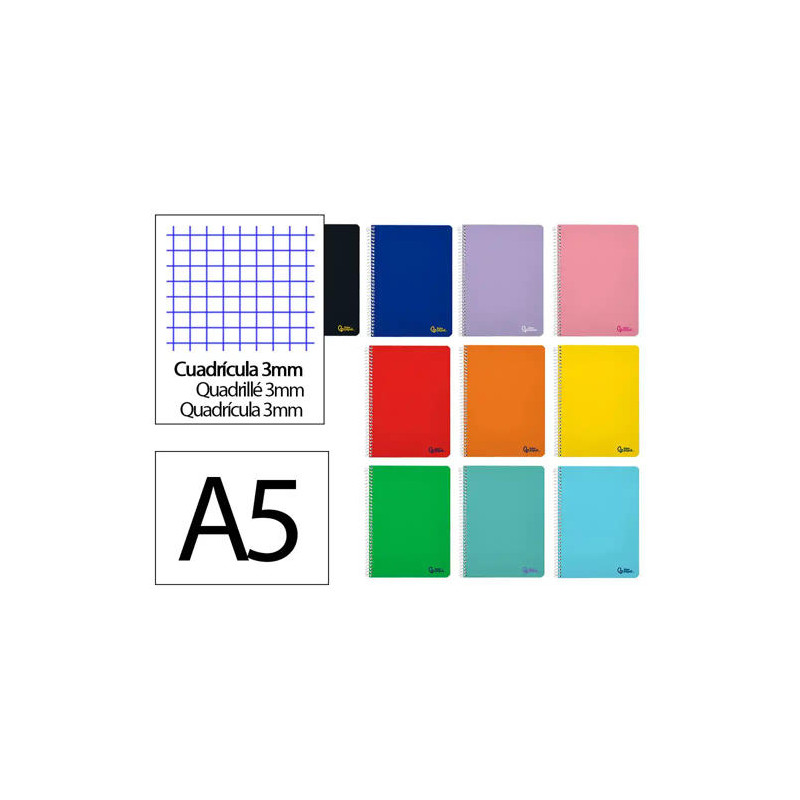 CUADERNO ESPIRAL LIDERPAPEL DIN A5 SMART TAPA BLANDA 80H 75GR CUADRO 3MM CON MARGEN COLORES SURTIDOS