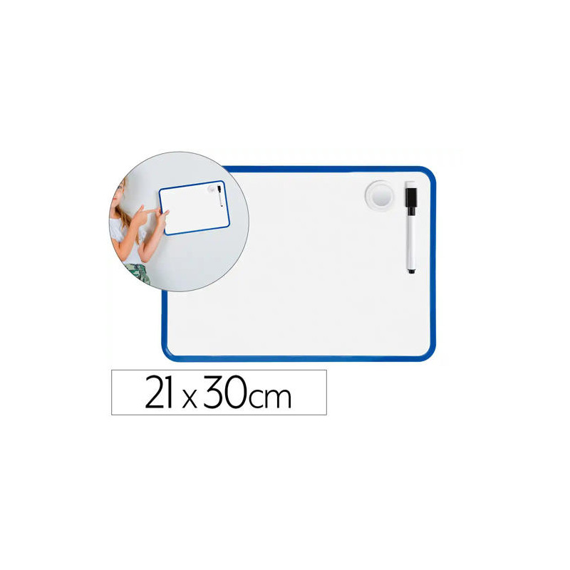 PIZARRA BLANCA LIDERPAPEL 21X30 CM MAGNETICA DOBLE CARA LISA CON ROTULADOR IMAN Y BORRADOR