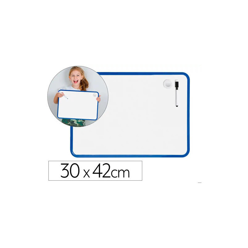 PIZARRA BLANCA LIDERPAPEL 30X42 CM MAGNETICA DOBLE CARA LISA CON ROTULADOR IMAN Y BORRADOR