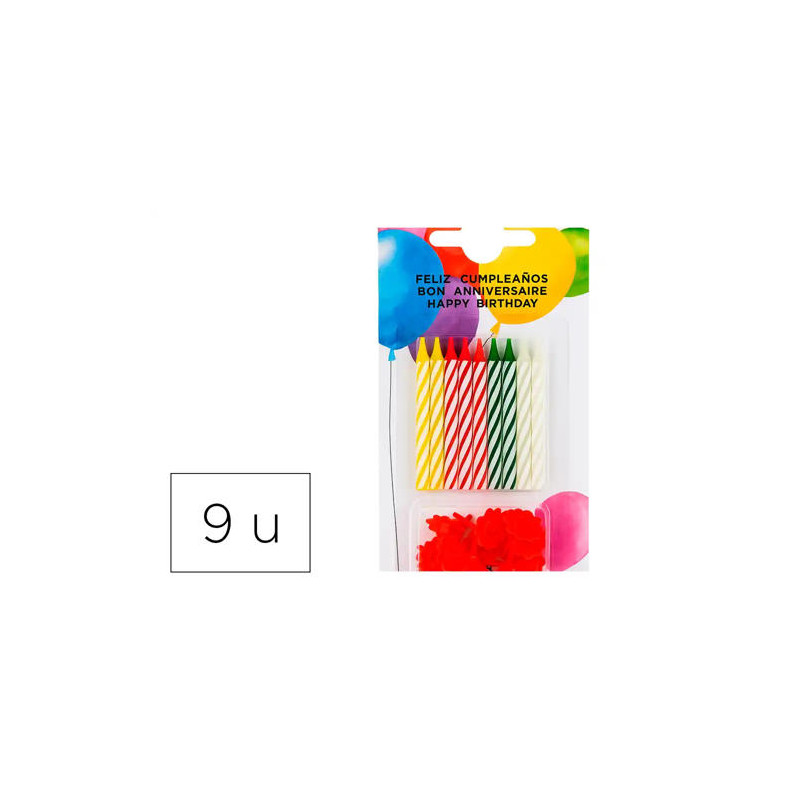 VELAS CUMPLEAÑOS CON SOPORTE BLISTER DE 20 UNIDADES COLORES SURTIDOS