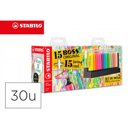 ROTULADOR STABILO FLUORESCENTE SET DE MESA 15 UNIDADES BOSS 70 + 15 UNIDADES SWING COOL COLORES SURT