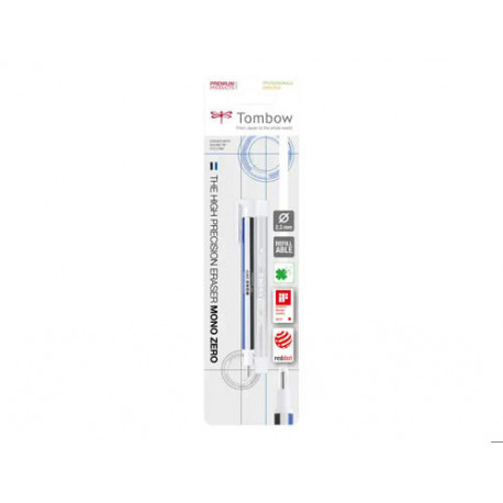 PORTAGOMAS TOMBOW MONO ZERO CON CLIP GOMA REDONDA 2,3MM DIAMETRO + 2 RECAMBIOS PORTAGOMAS TOMBOW MONO ZERO CON CLIP GOMA REDONDA 2,3MM DIAMETRO + 2 RECAMBIOS