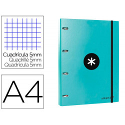CARPETA CON RECAMBIO ANTARTIK A4 CUADRO 5MM FORRADA 4 ANILLAS 25MM REDONDAS COLOR MENTA