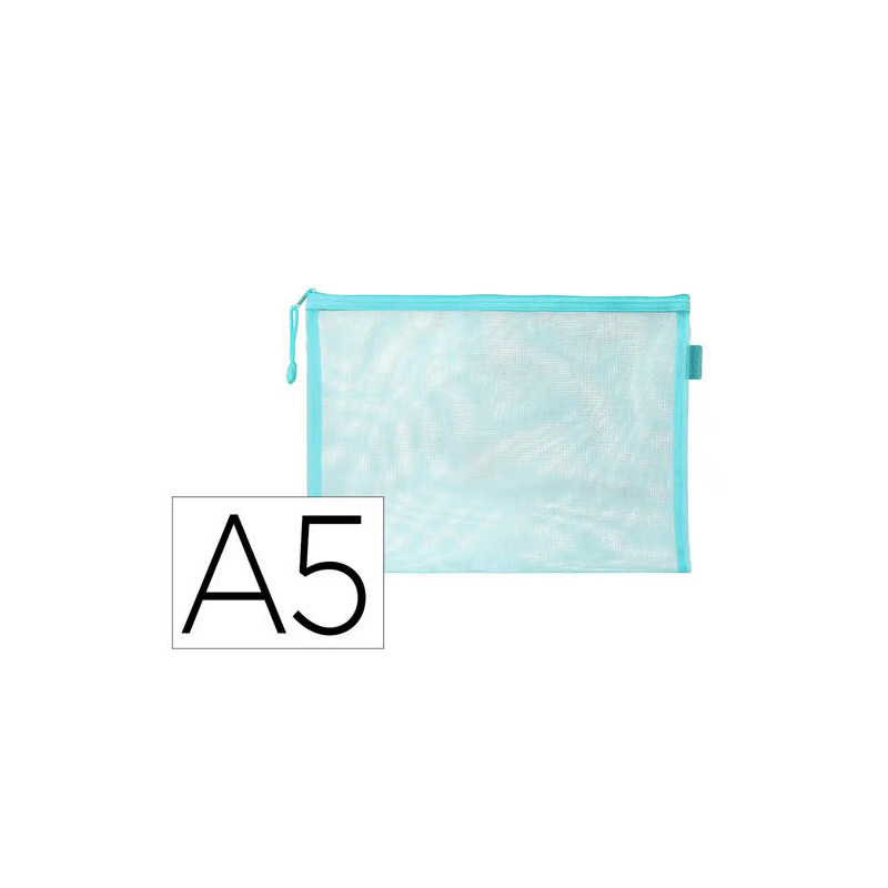 BOLSA ZIPPER BAG LIDERPAPEL POLIESTER TRANSPIRABLE MULTIUSOS DIN A5 AZUL PASTEL