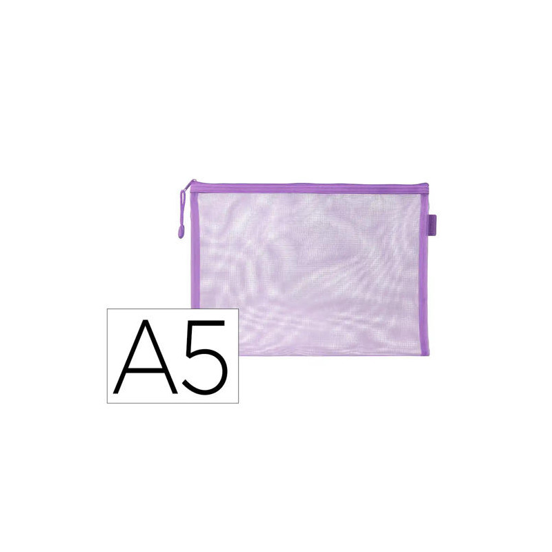 BOLSA ZIPPER BAG LIDERPAPEL POLIESTER TRANSPIRABLE MULTIUSOS DIN A5 MORADO PASTEL