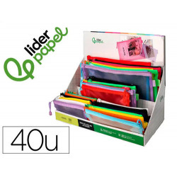 BOLSA ZIPPER BAG LIDERPAPEL POLIESTER TRANSPIRABLE MULTIUSOS EXPOSITOR DE 40 UNIDADES TAMA¥OS Y COLO