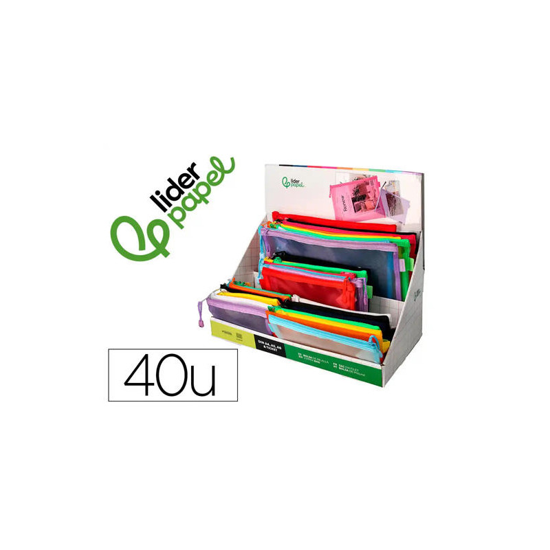 BOLSA ZIPPER BAG LIDERPAPEL POLIESTER TRANSPIRABLE MULTIUSOS EXPOSITOR DE 40 UNIDADES TAMA¥OS Y COLO