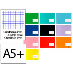 LIBRETA LIDERPAPEL SMART A5 PLUS 32H 75G/M2 APAISADO CUADRO 4 MM CON MARGEN COLORES SURTIDOS