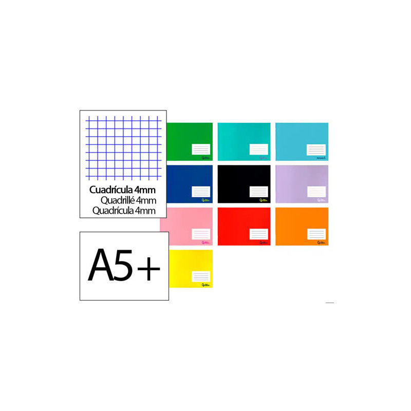LIBRETA LIDERPAPEL SMART A5 PLUS 32H 75G/M2 APAISADO CUADRO 4 MM CON MARGEN COLORES SURTIDOS