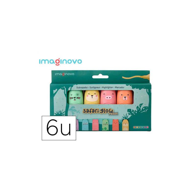 ROTULADOR IMAGINOVO FLUORESCENTE SAFARI GLOW PASTEL ANIMALES CAJA 6 UNIDADES SURTIDAS