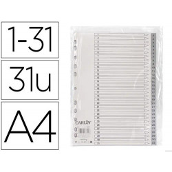 SEPARADOR NUMERICO CARLIN PLASTICO 1-31 JUEGO DE 31 SEPARADORES DIN A4 MULTITALADRO