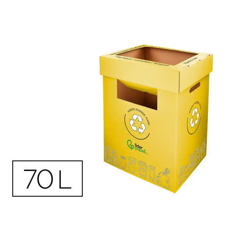 CONTENEDOR PAPELERA RECICLAJE LIDERPAPEL CARTON RECICLADO PARA ENVASES 450X350X650 MM 70 LITROS AMAR