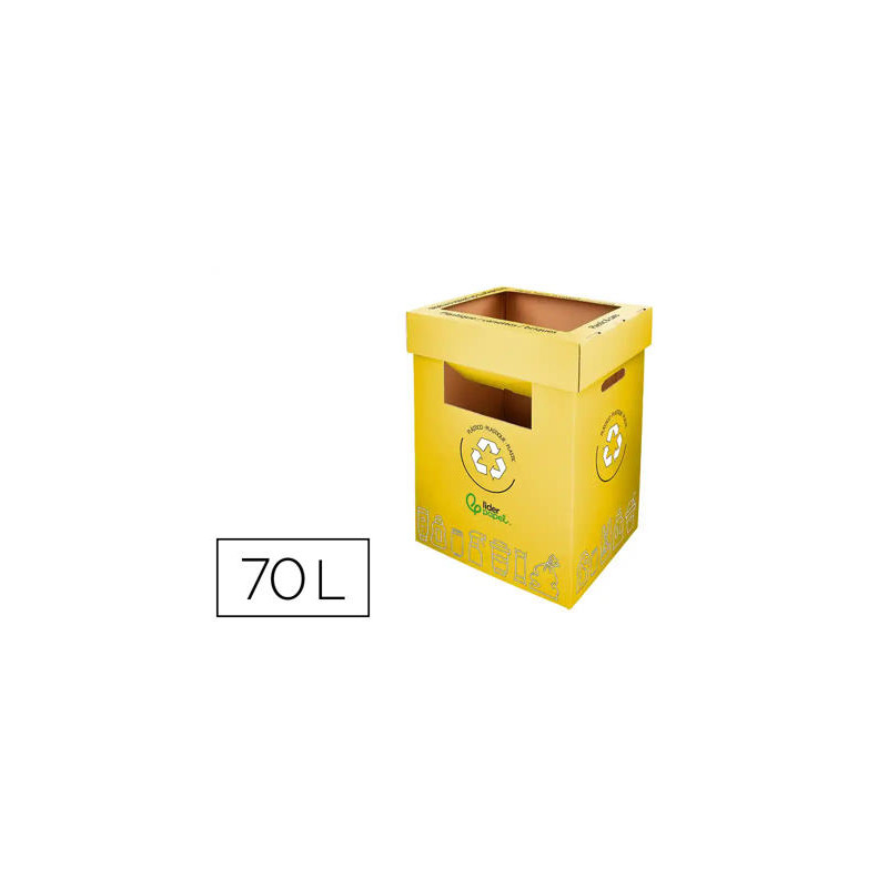 CONTENEDOR PAPELERA RECICLAJE LIDERPAPEL CARTON RECICLADO PARA ENVASES 450X350X650 MM 70 LITROS AMAR