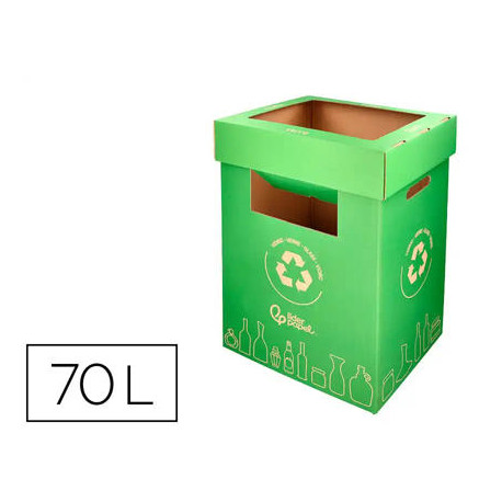 CONTENEDOR PAPELERA RECICLAJE LIDERPAPEL CARTON RECICLADO PARA VIDRIO 450X350X350 MM 70 LITROS VERDE