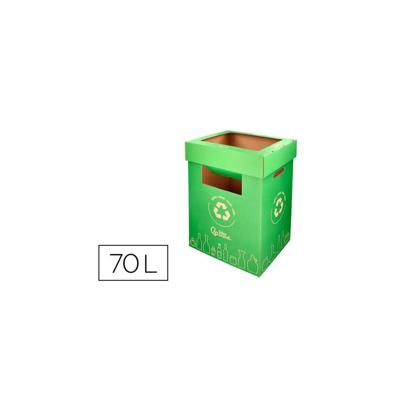 CONTENEDOR PAPELERA RECICLAJE LIDERPAPEL CARTON RECICLADO PARA VIDRIO 450X350X350 MM 70 LITROS VERDE