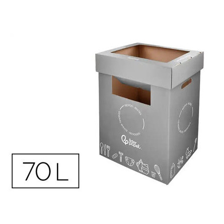 CONTENEDOR PAPELERA RECICLAJE LIDERPAPEL CARTON RECICLADO PARA RESTOS NO RECICLABLES 70 LITROS 450X3