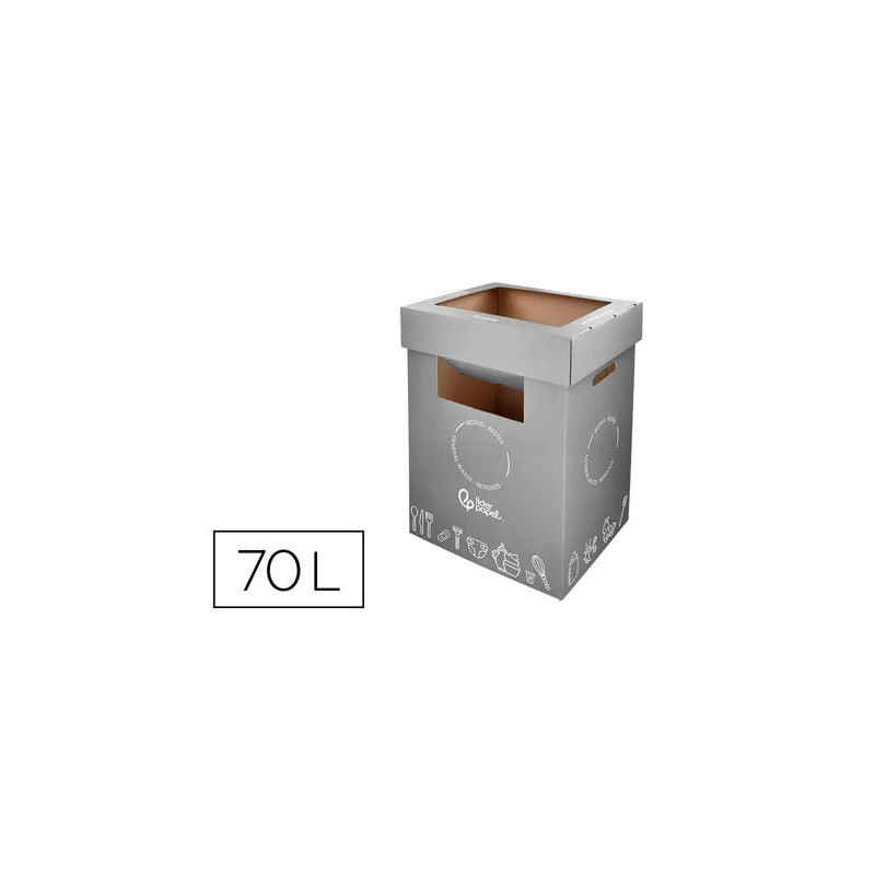 CONTENEDOR PAPELERA RECICLAJE LIDERPAPEL CARTON RECICLADO PARA RESTOS NO RECICLABLES 70 LITROS 450X3