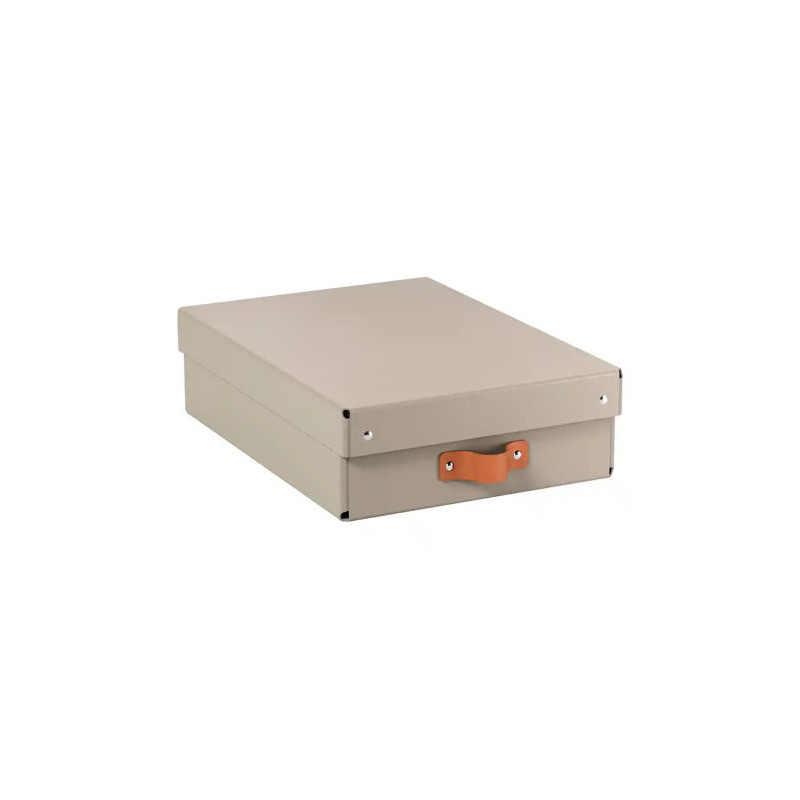CAJA DE ALMACENAJE LEITZ CARTON MEDIANA BAJA CON ASA DE PIEL COLOR BEIGE PACK DE 2 UNIDADES
