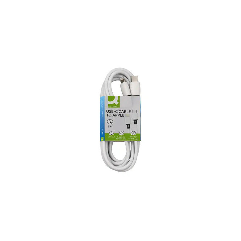 CABLE USB-C A APPLE Q-CONNECT PVC LONGITUD 2M BLANCO