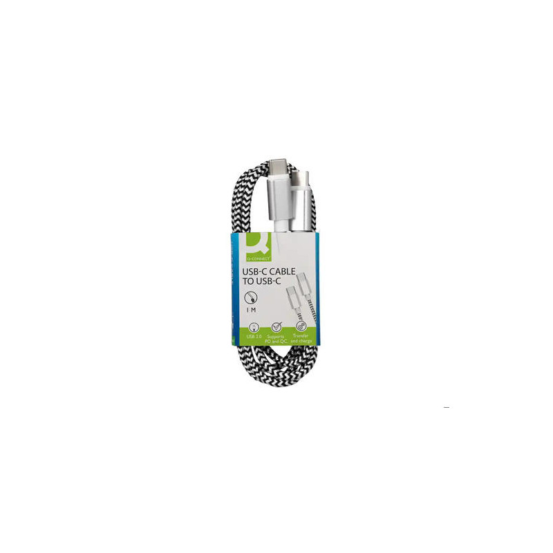 CABLE USB-C A USB-C Q-CONNECT NAILON LONGITUD 1M BLANCO