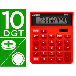 CALCULADORA CARLIN SOBREMESA 10 DIGITOS SOLAR Y PILAS COLOR ROJO 127X105X24 MM