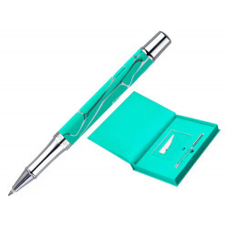 BOLIGRAFO Y WALLET BELIUS COCKTAILS MOJITO ALUMINIO VERDE PLATEADO RELIEVE TINTA COLOR AZUL CAJA DE 