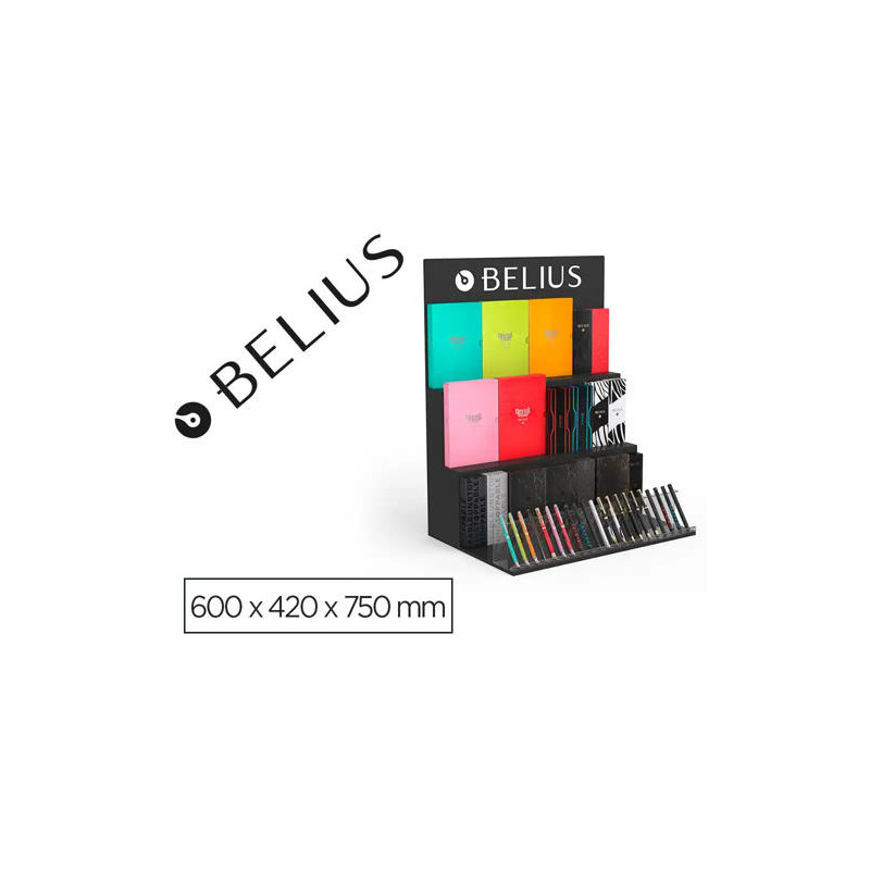 LOTE BELIUS EXPOSITOR NEGRO 36 PIEZAS 3 NIVELES SOPORTE METACRILATO 600X420X750 MM