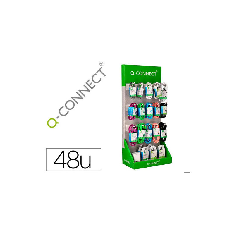 EXPOSITOR SOBREMESA Q-CONNECT PARA CABLES Y CARGADORES CON 48 UNIDADES SURTIDAS