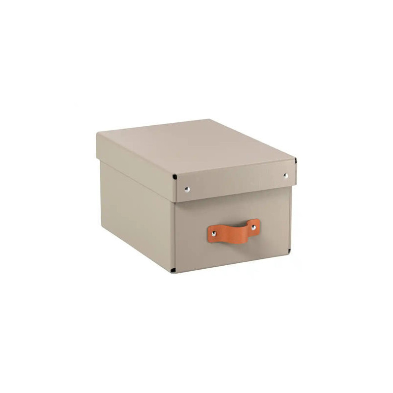 CAJA DE ALMACENAJE LEITZ CARTON PEQUEÑA CON ASA DE PIEL COLOR BEIGE PACK DE 2 UNIDADES