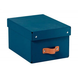 CAJA DE ALMACENAJE LEITZ CARTON PEQUEÑA CON ASA DE PIEL COLOR AZUL PACK DE 2 UNIDADES