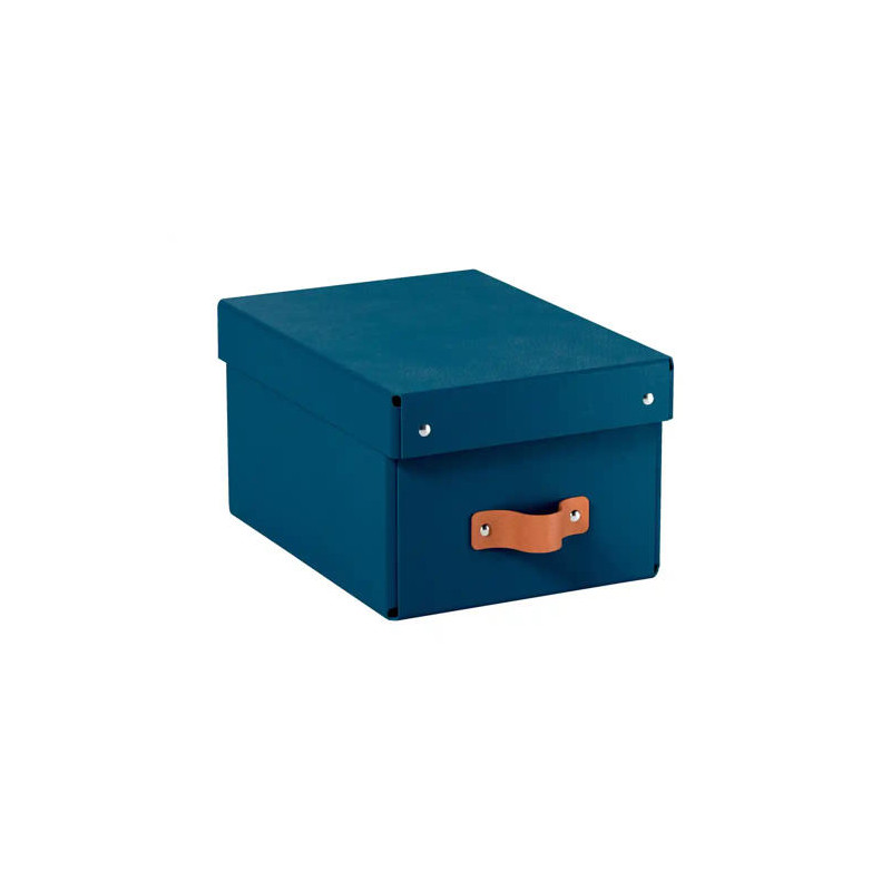 CAJA DE ALMACENAJE LEITZ CARTON PEQUEÑA CON ASA DE PIEL COLOR AZUL PACK DE 2 UNIDADES