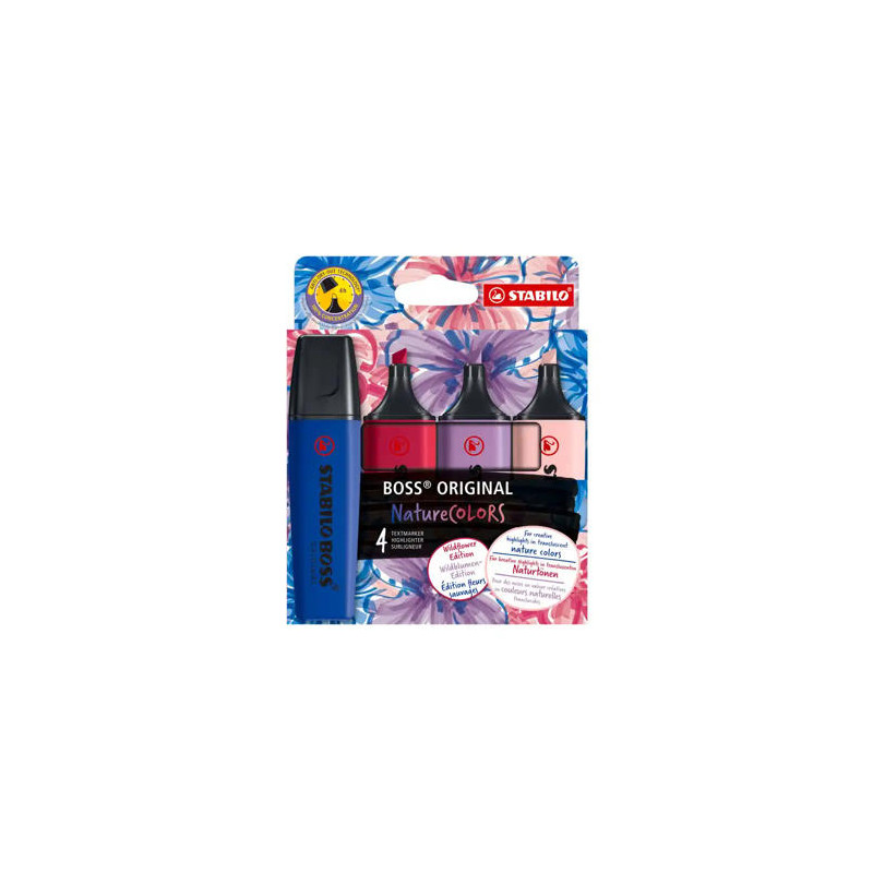 ROTULADOR STABILO BOSS FLUORESCENTE NATURE COLORS WILDFLOWER EDITION ESTUCHE DE 4 UNIDADES COLORES S