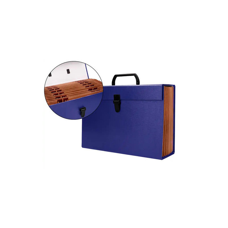 MALETIN LIDERPAPEL CON FUELLE Y ASA CARTON FORRADO 19 DEPARTAMENTOS 255X390X120 MM COLOR AZUL