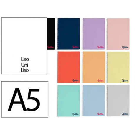 CUADERNO ESPIRAL LIDERPAPEL A5 WONDER TAPA PLASTICO 80H 90GR LISO COLORES SURTIDOS