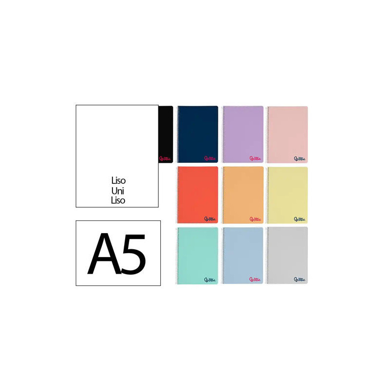 CUADERNO ESPIRAL LIDERPAPEL A5 WONDER TAPA PLASTICO 80H 90GR LISO COLORES SURTIDOS