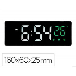 RELOJ Q-CONNECT SOBREMESA DIGITAL CON TEMPERATURA 3 ALARMAS CONTROL DE VOZ 160X60X25MM