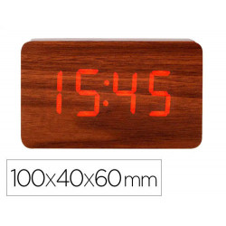 RELOJ Q-CONNECT SOBREMESA DIGITAL ACABADO MADERA LUZ ROJA 100X40X60MM