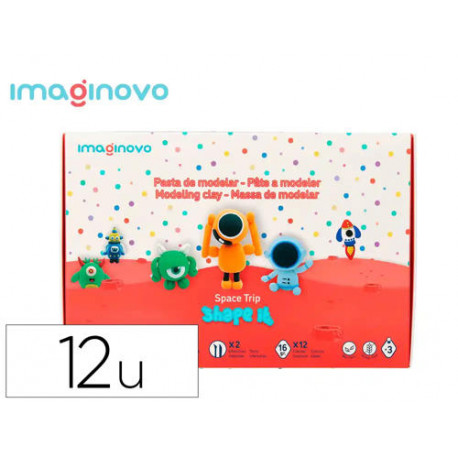 PASTA PARA MODELAR IMAGINOVO DE SECADO AL AIRE SET DE 12 COLORES SHAPE IT SPACE TRIP HERRAMIENTAS E 