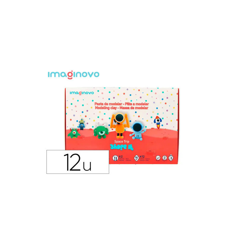 PASTA PARA MODELAR IMAGINOVO DE SECADO AL AIRE SET DE 12 COLORES SHAPE IT SPACE TRIP HERRAMIENTAS E 