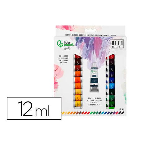 PINTURA AL OLEO LIDERPAPEL CAJA DE 24 TUBOS DE ALUMINIO DE 12 ML COLORES SURTIDOS