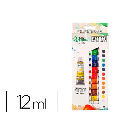 PINTURA ACRILICA LIDERPAPEL CAJA DE 12 TUBOS DE ALUMINIO DE 12 ML COLORES SURTIDOS