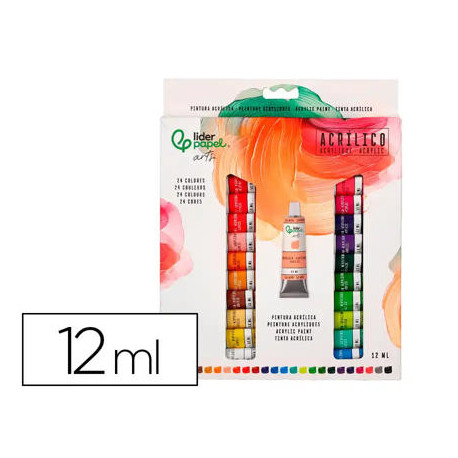 PINTURA ACRILICA LIDERPAPEL CAJA DE 24 TUBOS DE ALUMINIO DE 12 ML COLORES SURTIDOS