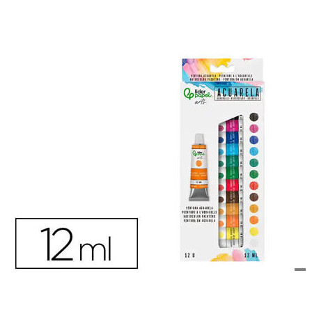 PINTURA DE ACUARELA LIDERPAPEL CAJA DE 12 TUBOS DE ALUMINIO DE 12 ML COLORES SURTIDOS