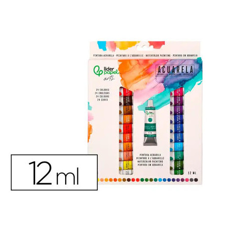 PINTURA DE ACUARELA LIDERPAPEL CAJA DE 24 TUBOS DE ALUMINIO DE 12 ML COLORES SURTIDOS