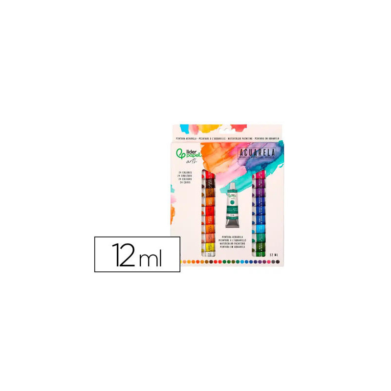 PINTURA DE ACUARELA LIDERPAPEL CAJA DE 24 TUBOS DE ALUMINIO DE 12 ML COLORES SURTIDOS
