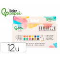 ACUARELA LIDERPAPEL 12 COLORES CON PINCEL DE AGUA RELLENABLE ESTUCHE DE PLASTICO