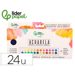 ACUARELA LIDERPAPEL 24 COLORES CON PINCEL ESTUCHE METALICO