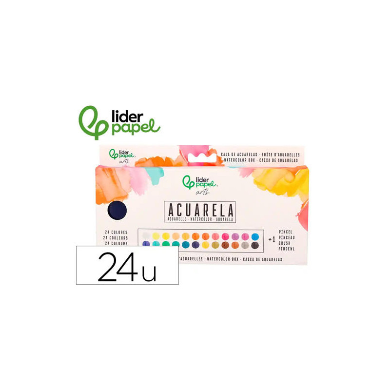 ACUARELA LIDERPAPEL 24 COLORES CON PINCEL ESTUCHE METALICO